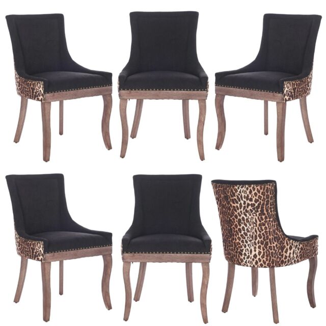 Bewley Set of 6 Modern Studded Linen Dining Chair with High Back