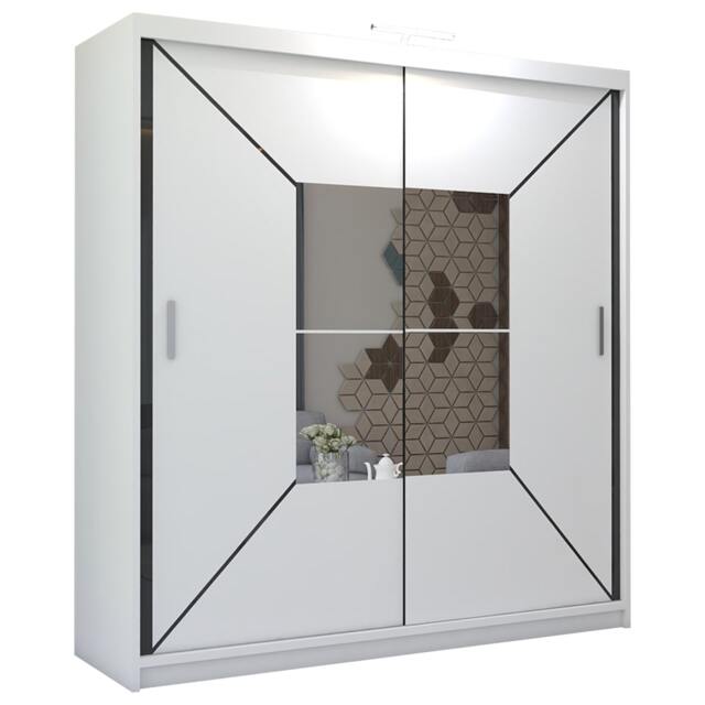 Sliding Wardrobes 4U Modern Geometric Mirror Sliding Wardrobe – 120cm to 203cm, Stylish Bedroom Storage in White, Black & Grey White White 120cm 120cm