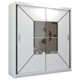 Sliding Wardrobes 4U Modern Geometric Mirror Sliding Wardrobe – 120cm to 203cm, Stylish Bedroom Storage in White, Black & Grey White White 120cm 120cm