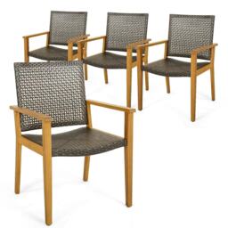 COSTWAY Patio Dining Chairs Set of 4 Outdoor Wicker Chairs Brown
