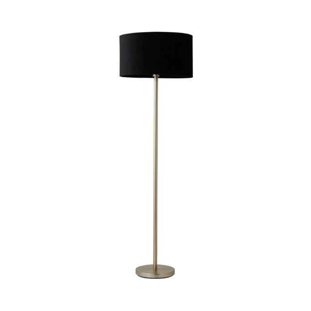 ValueLights Charlie Chrome Floor Lamp Black Velvet Shade Silver
