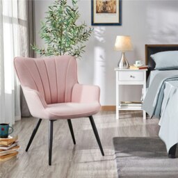 Yaheetech Modern Pleated Curved Back Fabric Accent Chair Pink
