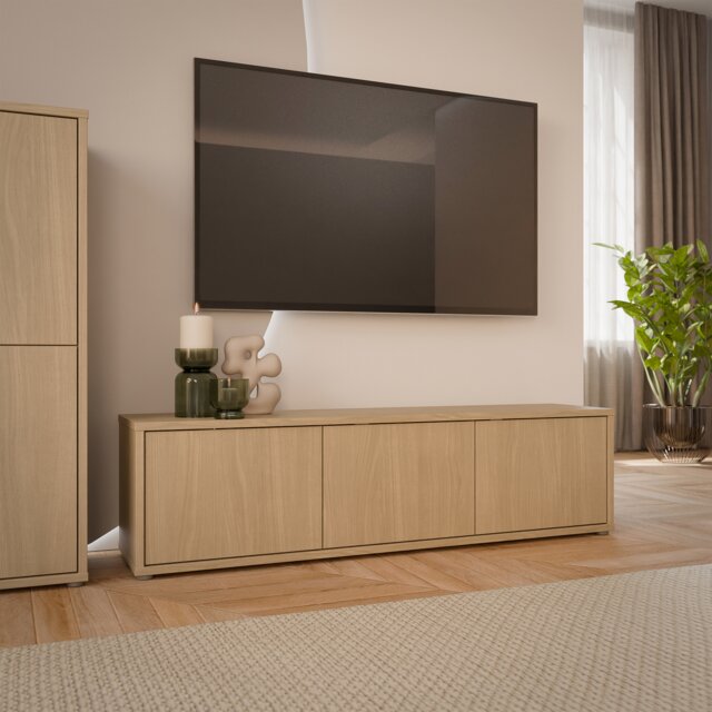 Alice Springs Wide TV Cabinet with 3 Doors Push-to-Open in Elegancia Oak