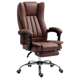Vinsetto Office Chair, Microfibre Reclining Computer Desk Chair with Footrest and Adjustable Height, Swivel Wheels for Home Office, Brown