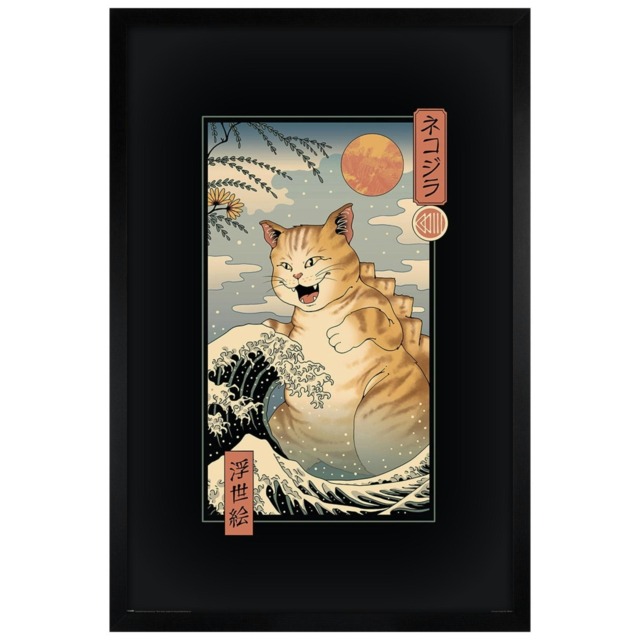 Black Wooden Framed Vincent Trinidad (Catzilla Ukiyoe) Maxi Poster Multi