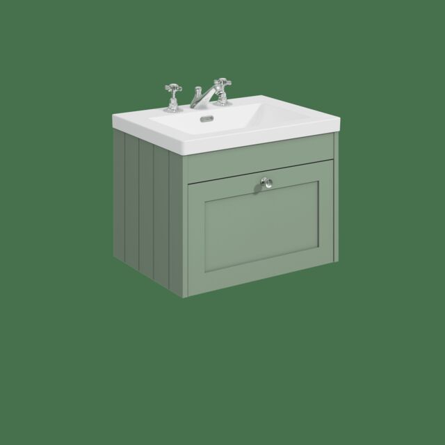 Balterley Wall Hung 1 Drawer Unit with Minimalist Basin 3 Tap Hole Green 431 x 600 x 453mm