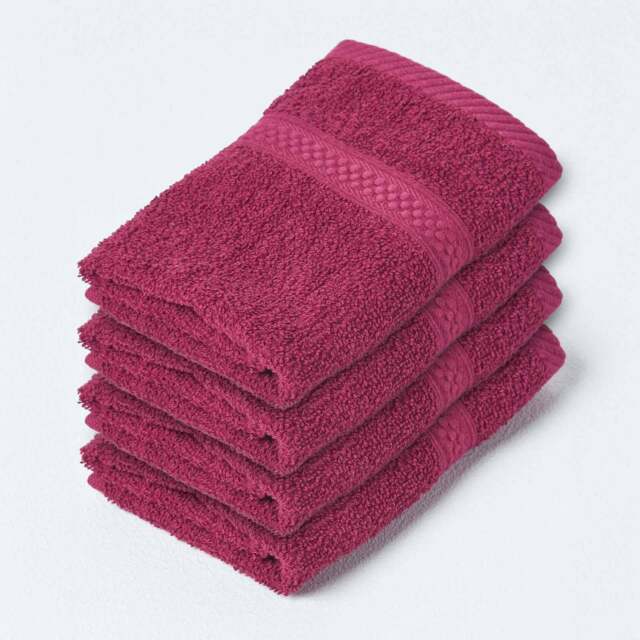 Homescapes Turkish Cotton Face Cloth - Set of 4, Burgundy
