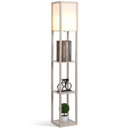 HOMCOM 3Tier Floor Lamp, Floor Light with Storage Shelf, Reading Standing Lamp with Acrylic Shade for Living Room, Bedroom, Kitchen, Dining Room, Office, Dorm, 160cm, Oak