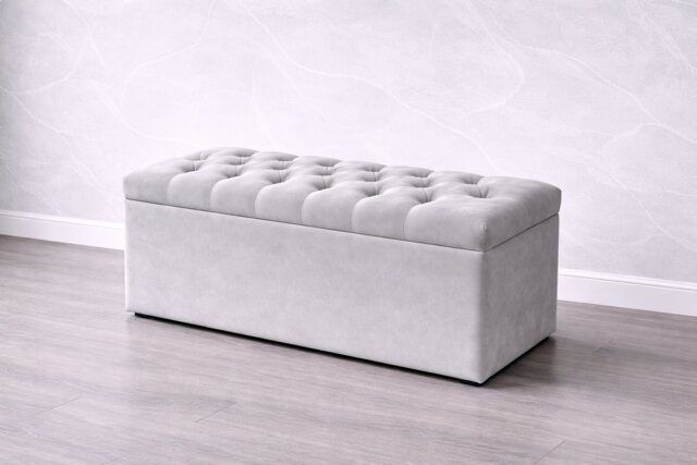 Silver Plush Ottoman Storage Box