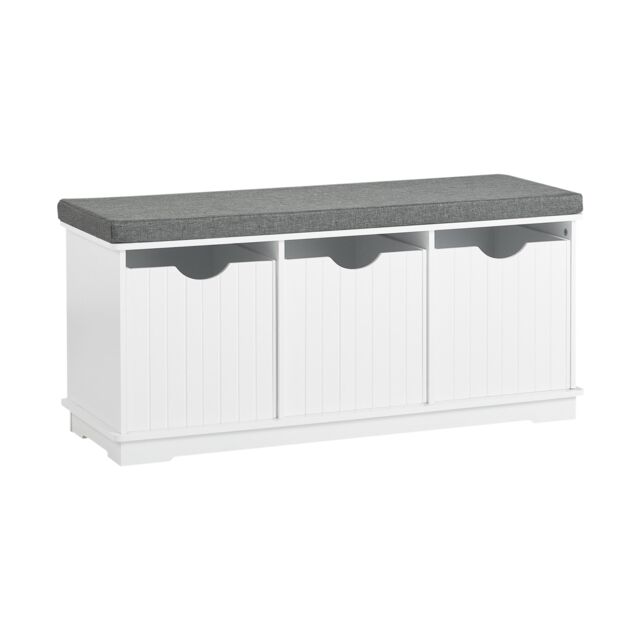 SoBuy Hallway Shoe Storage Bench with 3 Drawers, White/Gray, 39.4x14.2x18.1 inches, 21.05 kg - FSR30-W