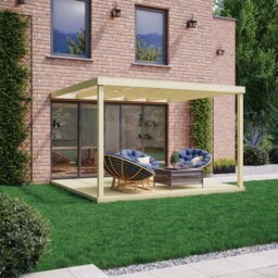 Box Wall Mounted Pergola and Decking Kit - Wood - L360 x W360 x H270 cm - Light Green