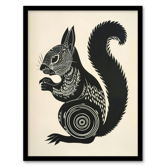 Tribal White Nature Home Decor Squirrel Home Decor Black Framed Wall Art Print A4