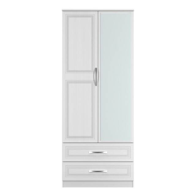 Oxford 2 Drawer Double Mirrored Wardrobe in Signature White (Ready Assembled) White Signature White