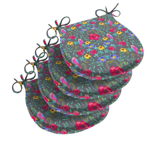 Wildflowers D Shape Garden Seat Pad Set of 4 Multi 35cm x 37cm x 4cm