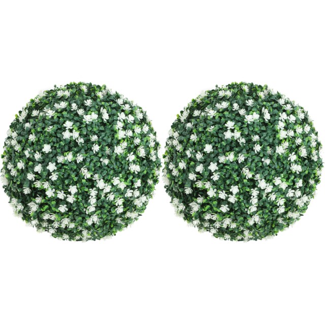 HOMCOM Set of 2 Artificial Topiary Balls Indoor Outdoor Faux Boxwood Balls White White