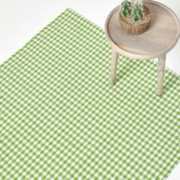 Homescapes Cotton Gingham Check Rug Hand Woven Green White - 60 x 90 cm Green Green