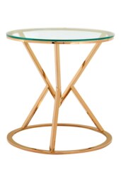 Interiors by Premier Unique Corseted Round Rose Gold End Table, Geometric Design Statement Table, Versatile Lounge Side Table Multi