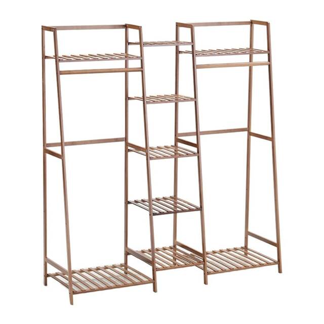 Living and Home Bamboo Trapezoid Clothing Rack with 5-Tier Storage Shelves