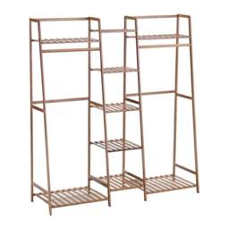 Living and Home Bamboo Trapezoid Clothing Rack with 5-Tier Storage Shelves
