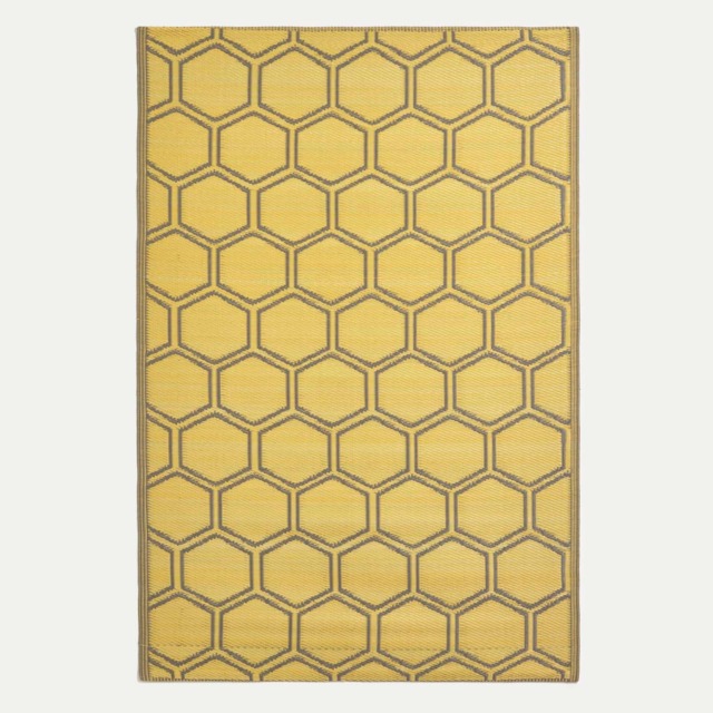Homescapes Outdoor Rug Luxury Waterproof Reversible, For Garden, Honeycomb Yellow Yellow