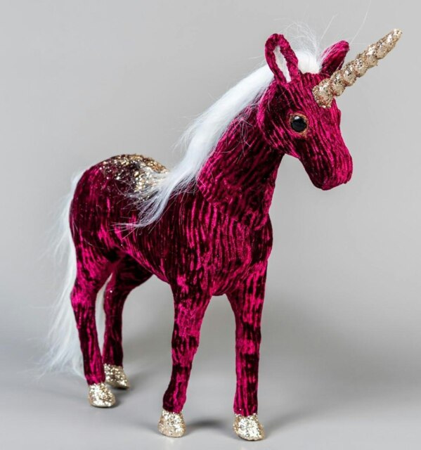 Burgundy Figures Santa Reindeer Tree Christmas Tabletop Centrepiece Showpieces Home Art & Craft Xmas Party , 33cm Unicorn
