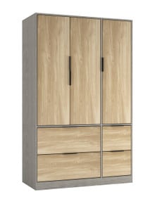 FUJI 3 Door 4 Drawer Wardrobe Grey Cedar Grey & Oak 117 x 55 x 8.5 1