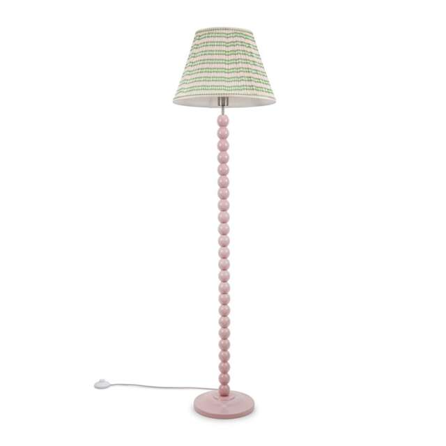 ValueLights Bobbles Pink Bobbin Floor Lamp Pink Aztec Pleat Shade and Bulb