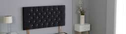"Black Crush Velvet Chesterfield Crystal Button Headboard Black 2FT6 Small Single 26""inch Headboard"