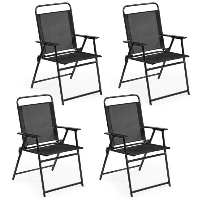 Yaheetech Set of 4 Outdoor Texteline Foldable Dining Chairs-Black Black Black One Size