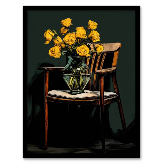 Yellow Roses Are My Favourite Still Life Home Decor Black Framed Wall Art Print A4