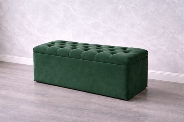 Green Plush Ottoman Storage Box