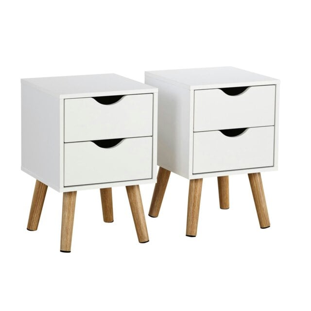 Bedside Cabinet White 2 Drawer Bedroom Side Table For Storage Wooden Legs Modern