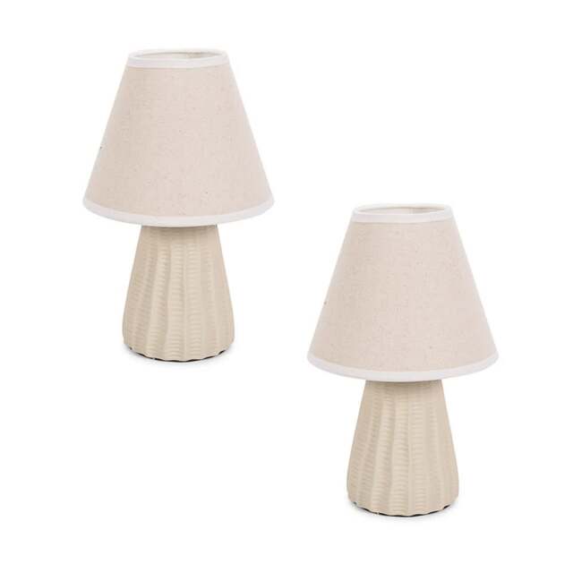 ValueLights Saskia Pair Natural Ceramic Table Lamps Taper Shade