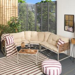 OHS Santorini 5 Seater Corner Sofa Table Set Garden Patio Furniture Cream Natural Five Plus Seater