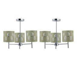 Set of 2 Brea - Chrome 3 Light Fittings with Sage Green Fern Shades Chrome Green 2