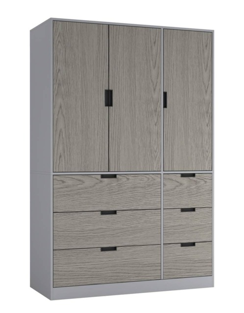 RIGA 3 Door 6 Drawer Wardrobe Grey Grey & Cedar Grey 10 x 44.5 x 79 1