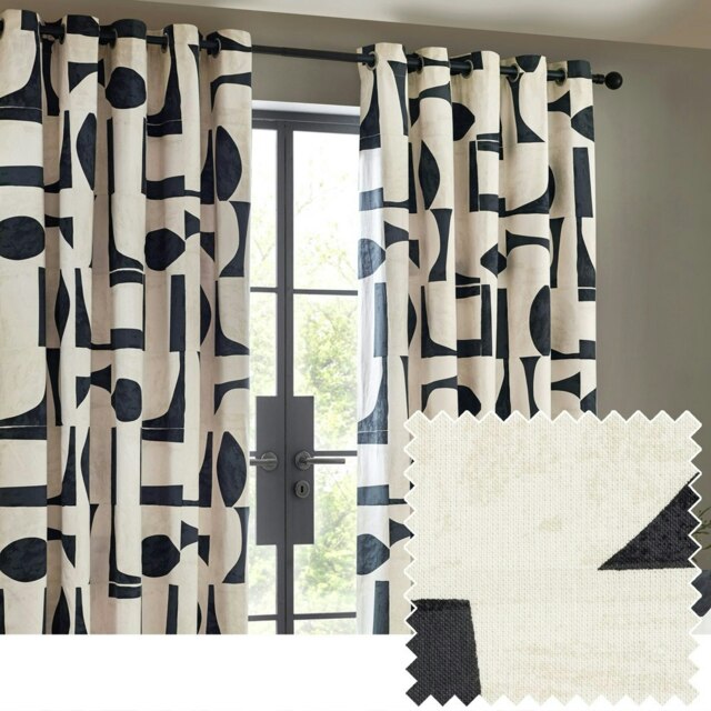 Hoem Carro Abstract Dusk Eyelet Curtains (W)168cm x (D)137cm Multi