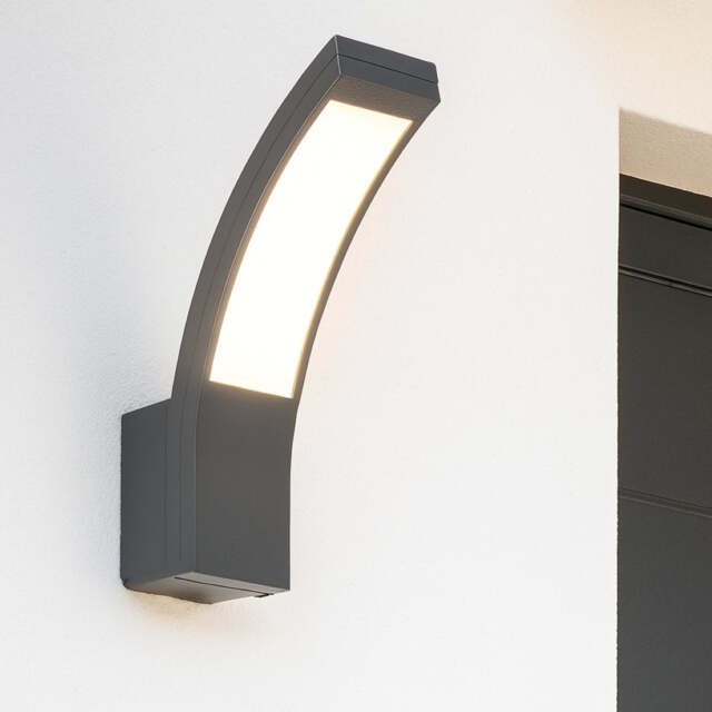CGC PARIS Grey Curved Outdoor LED Wall Light 10W 4000K 900lm Black Black Height: 25.5 cm, Width: 6.6 cm, Depth: 18.7 cm