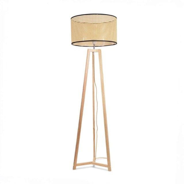 ValueLights Lottie Natural Wood Tripod Floor Lamp Wicker Shade