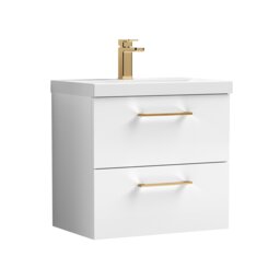 Balterley Wall Hung Bathroom 2 Drawer Vanity Unit and 1 Tap Hole Ceramic Basin, with Handles White Gloss White