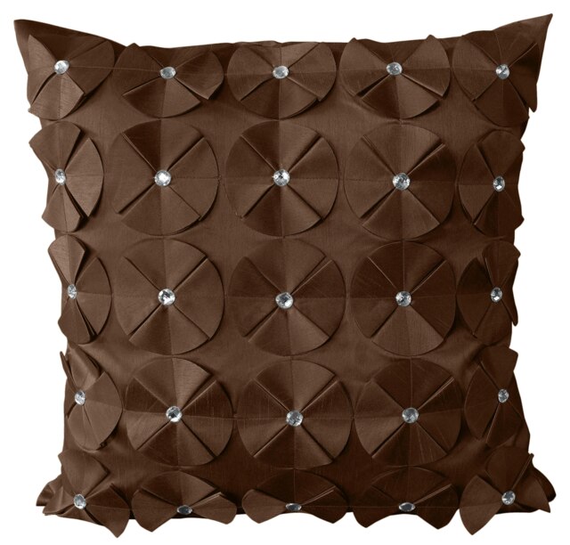 3D Petal Detail With Gem Stud Detail Cushion - 43cm x 43cm Brown Chocolate