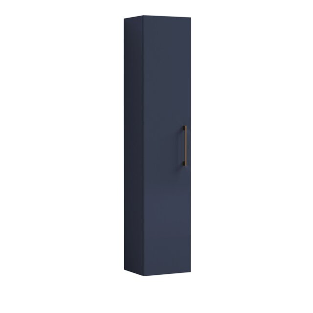 Balterley Level Modern Bathroom 1 Soft Close Door Wall Hung Tall Storage Unit, with Handle Blue Indigo Blue
