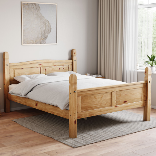 Vida Designs Corona 5ft King Size Bed Solid Pine Wood Frame, High Foot End, 150 x 200cm