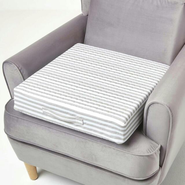 Homescapes Grey Stripe Cotton Orthopaedic Foam Armchair Booster Cushion Grey Grey Stripe 50 x 50 x 10 cm