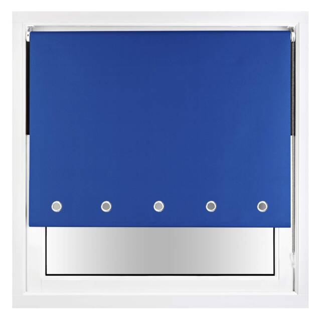 FURNISHED Blackout Roller Blind with Round Eyelets & Metal Fittings Blue Blue (W) 80cm x (L) 210cm