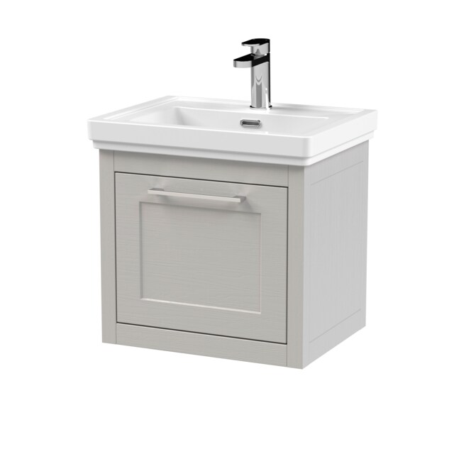 Balterley Traditional Bathroom Wall Hung 1 Drawer Vanity Unit and 1 Tap Hole Fireclay Basin Grey Earl's Grey