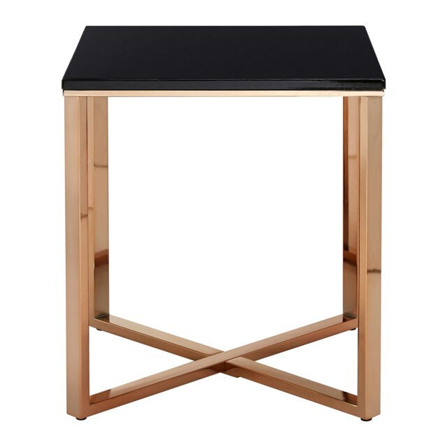 Square Black Faux Marble End Table,Gold Toned Bedside Table With Metal Legs, Accent Table For Practical Use