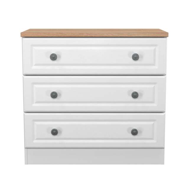 Surrey 3 Drawer Chest of Drawers in White Ash & Bardolino Oak (Ready Assembled) White White Ash & Bardolino Oak