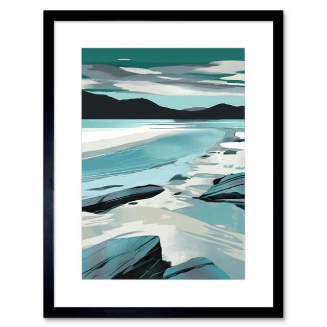 "Luskentyre Beach Isle of Harris Coastal Landscape 9x7"" Black Framed Wall Art Print"