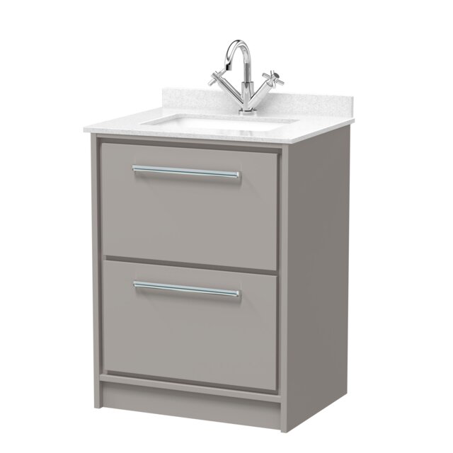 Balterley Floor Standing 2 Drawer Vanity with Marble Worktop Basin Grey Pebble Grey 878 x 620 x 470mm